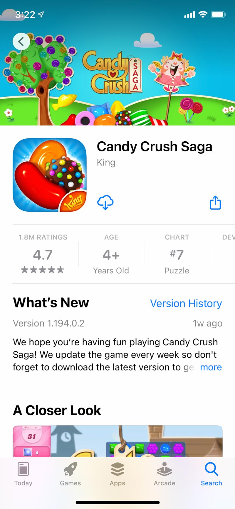 Screenshot of Candy Crush, a family travel app that will keep everyone entertained. 