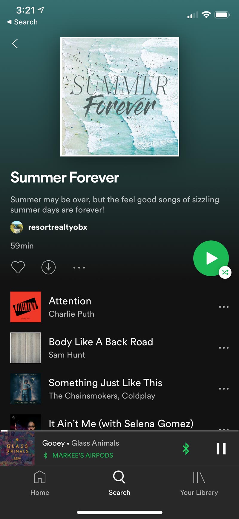 Screenshot of the Spotify app for family road trip entertainment. 