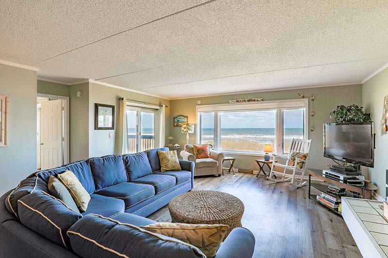 Oceanfront living room in Outer Banks vacation rental