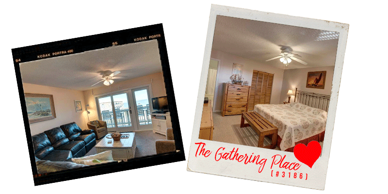 Film style photos of interior of Outer Banks vacation condo in Duck, NC