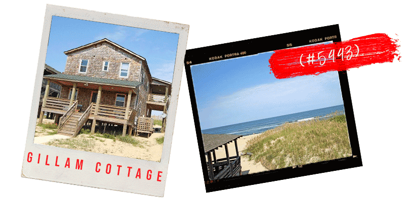 Film style photos of a classic beach box Outer Banks vacation home and oceanfront view