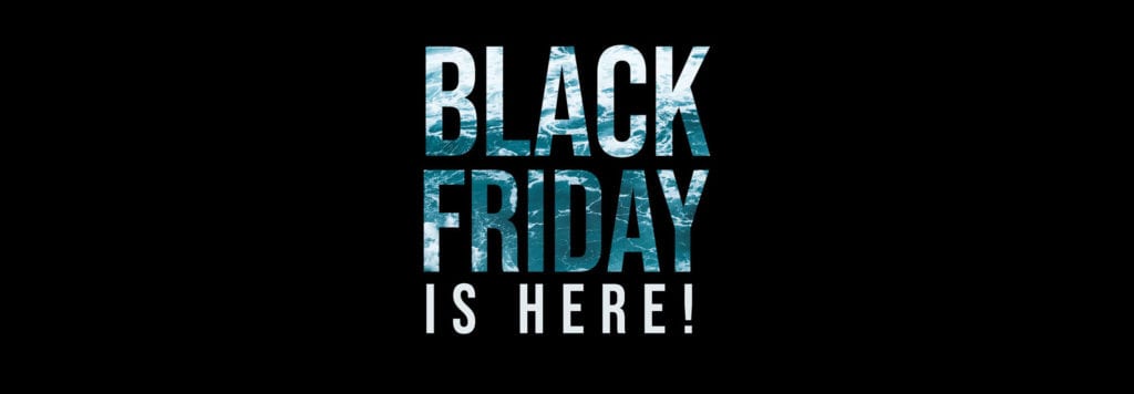 Black Friday graphic with blue ocean within text
