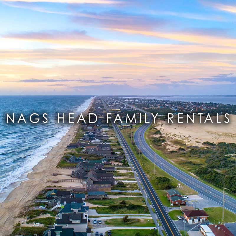 Drone view of highway 12 and highway 64/264 in Nags Head, NC denoting Nags Head family rentals
