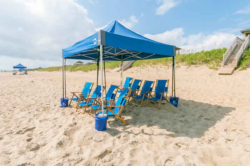 Resort Realty complimentary cabana service set up on Nags Head beach