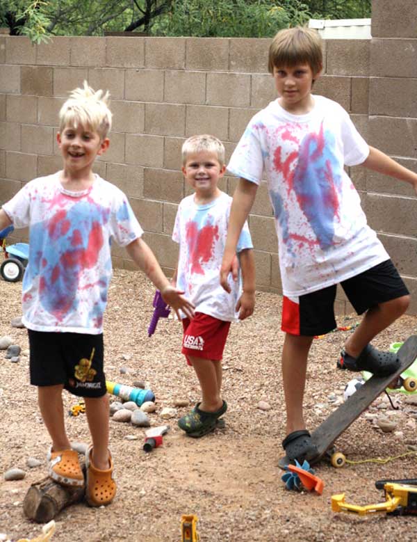 Red, White, and Blue water gun fight for 4th of July