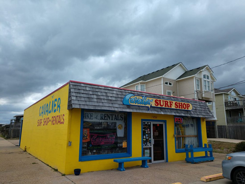 Exterior of historic Cavalier Surf Shop, an Outer Banks Ocean friendly Business.