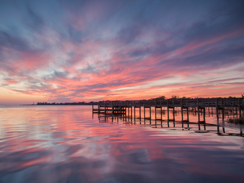 Stunning sunset in Colington Harbour on the Outer Banks of North Carolina