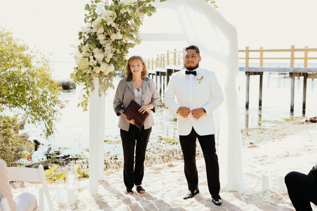 A beautiful soundside wedding on the Outer Banks at The Grande Ritz Palm.